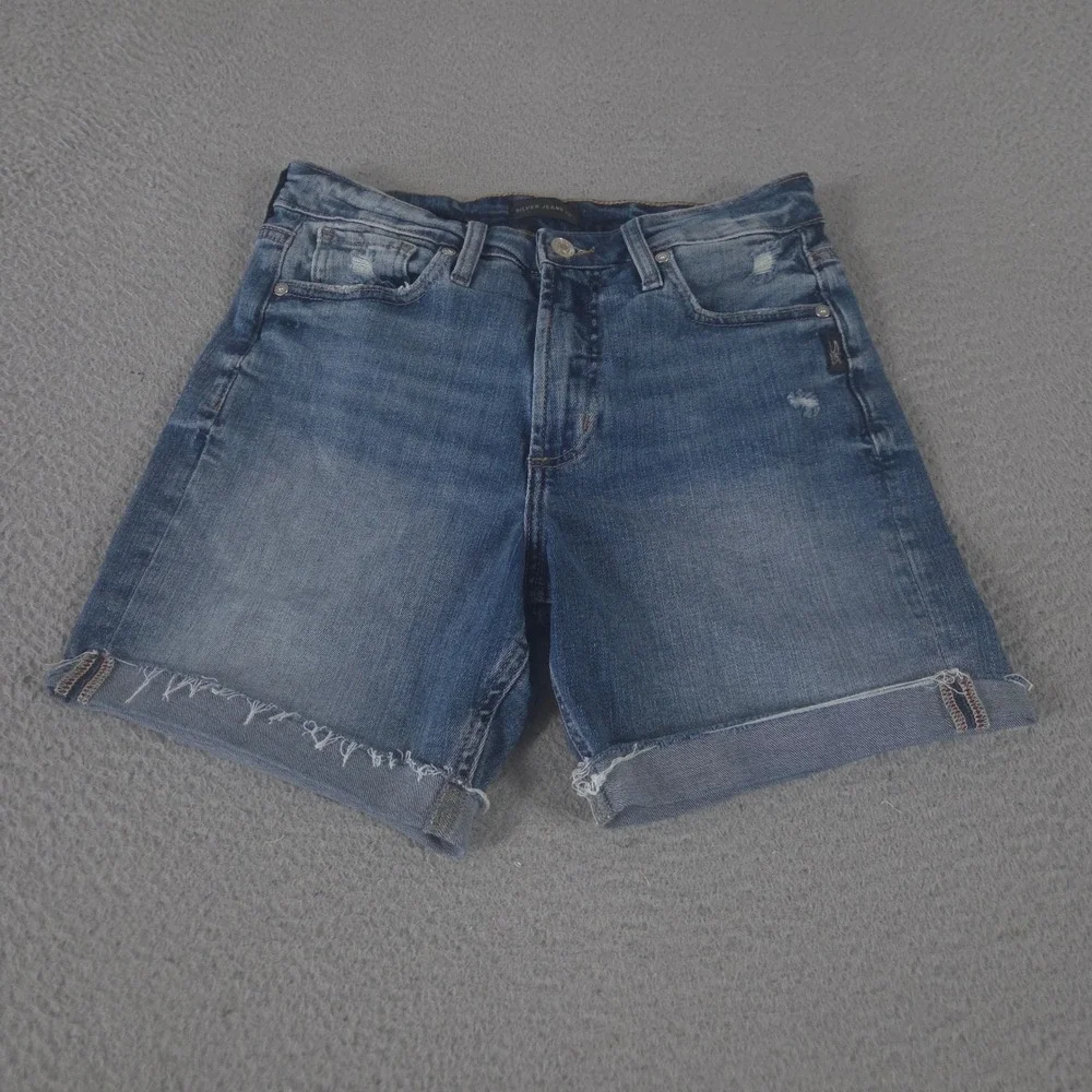 Silver Jeans Co. Shorts Womens 26 Sure Thing Long Short Distressed Denim Raw